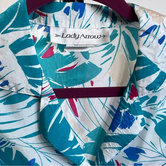 Vintage Lady Arrow Women’s Floral Button Down Polyester Shirt Size 14 - Picture 4 of 8